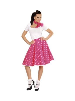 Falda Fucsia Lunares Blancos - Disfraces de Grease para Mujer
