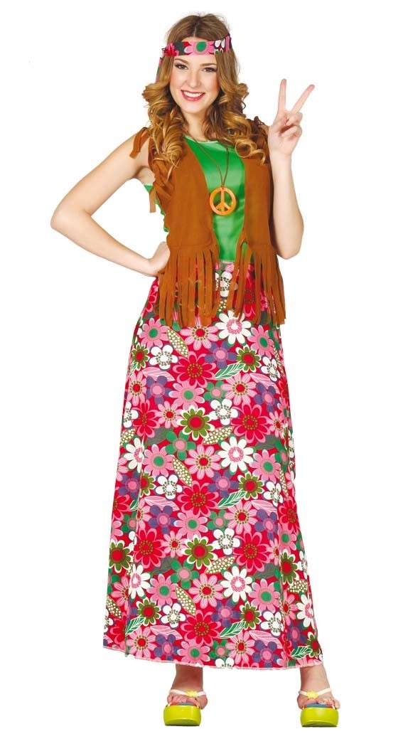 Comprar Disfraz De Happy Hippie Largo Mujer Disfraces Años 60-70
