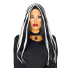 Peluca Melena Larga Negra con mechas Blancas - Complementos Disfraces Halloween