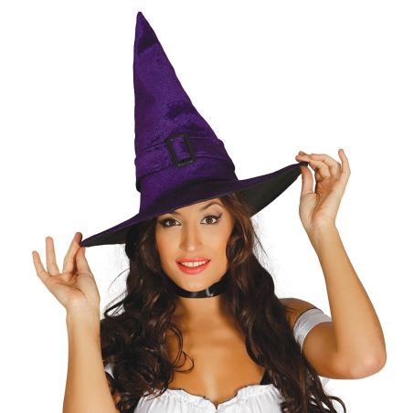 Sombrero Bruja Terciopelo Lila - Complementos Halloween y Terror