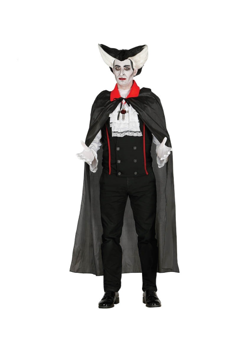 Capa de Vampiro Negra Cuello Rojo Adulto 140cm -  Complementos Disfraces Halloween
