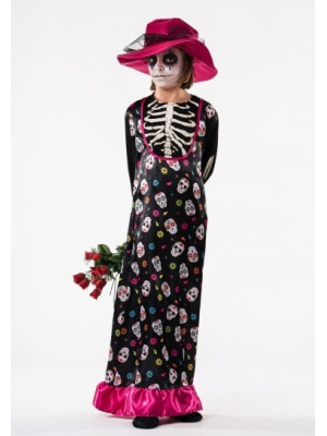 Disfraz de Catrina Largo Infantil - Disfraces Mexicanos