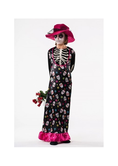 Disfraz de Catrina Largo Infantil - Disfraces Mexicanos