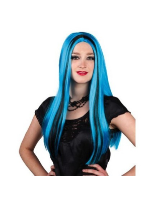 Peluca Melena Mechas Azul Claro y Negra - Pelucas