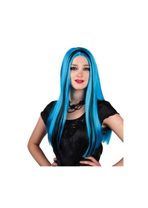 Peluca Melena Mechas Azul Claro y Negra - Pelucas