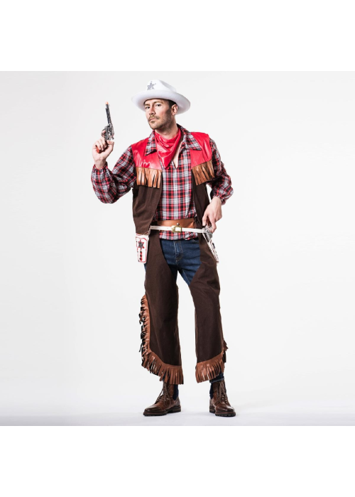 Disfraz De Vaquero Hippie Para Hombre – Chaleco Con Flecos, Sombrero, Bufanda Y Cinturón – 6 Piezas Para Carnaval