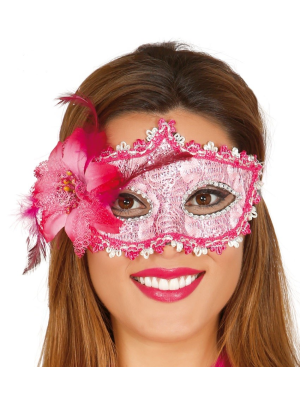 Antifaz con Flor Rosa - Mascaras y Antifaces