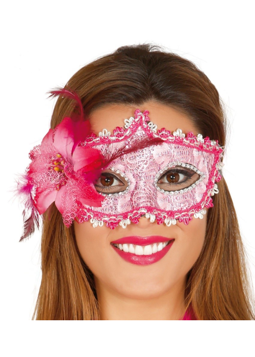 Antifaz con Flor Rosa - Mascaras y Antifaces