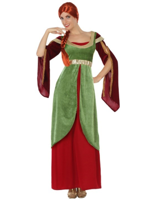 Costume Lady Medieval Green and Maroon