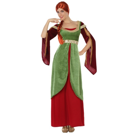 Disfraz de Dama Medieval Verde y Granate - Disfraces de Medievales y Guerreros