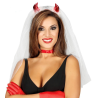 Velo de Novia con Cuernos Rojos - Diademas y Gorros para Despedidas
