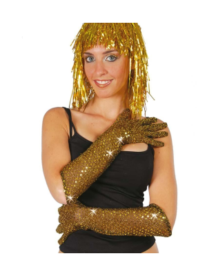 Guantes Lentejuelas Oro Largos - Guantes