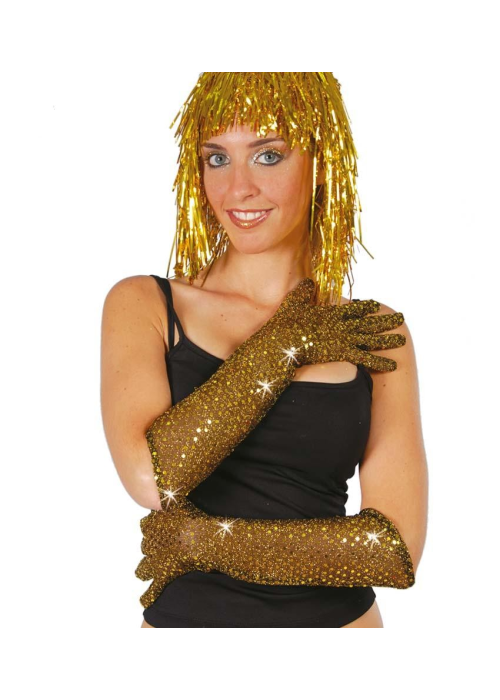 Guantes Lentejuelas Oro Largos