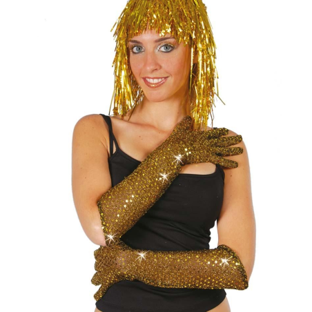 Guantes Lentejuelas Oro Largos - Guantes