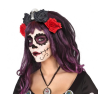 Diadema de Flores Roja y Negra - Complementos de Esqueletos y Catrinas