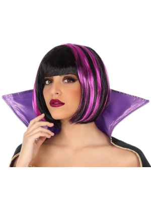Peluca Vampiresa Corta Mechas Negra y Lila - Pelucas