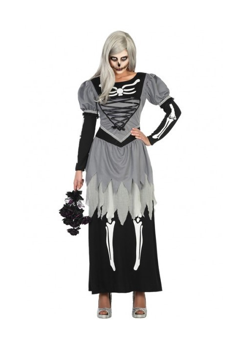Disfraz de Esqueleto Vestido Gris - Disfraces Halloween Mujer