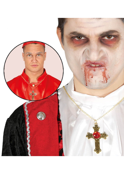 Collar Cruz Dorada 7 Cms - Accesorios Halloween