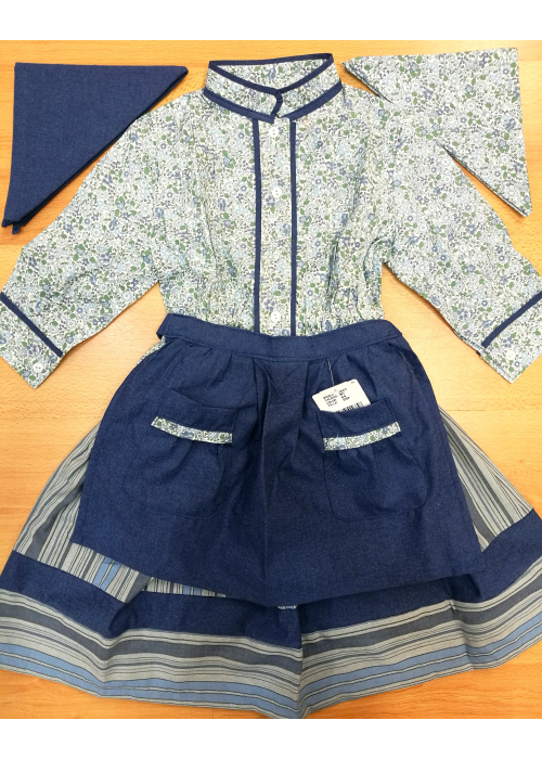 Conjunto Casera Flores y Rayas Azul - Trajes Neska - Baserritarra Niña