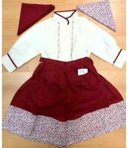 Comprar Conjunto Casera Raya Granate y bies de Flores con Beige - Trajes Neska - Baserritarra Niña