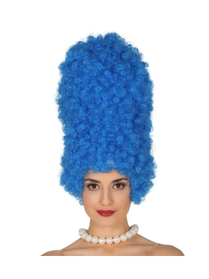 Peluca Rizos Azul Moño 40cm - Dibujos Amarillos
