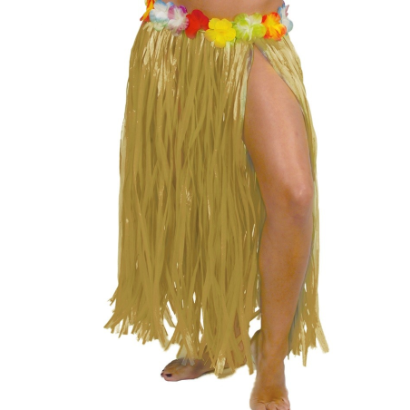 Falda Hawaiana con Flores de 75cm Paja - Hawaianos