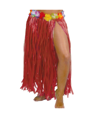 Falda Hawaiana con Flores de 75cm Roja - Complementos de Hawaianos
