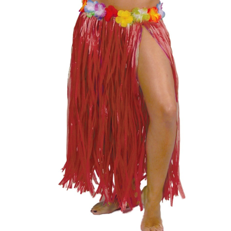 Falda Hawaiana con Flores de 75cm Roja - Complementos de Hawaianos