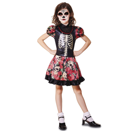 Disfraz De Catrina Flores Infantil - Disfraces Esqueletos y Catrinas
