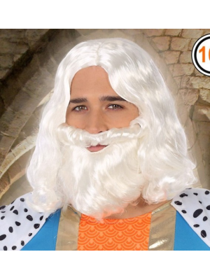 Peruca e Barba de Rei Mago Cinzento