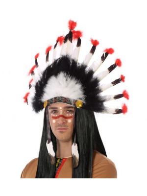 Plumas Jefe Indio Blanco y Rojo - Complementos de Indios