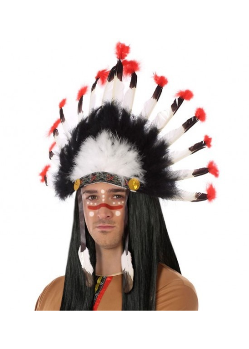 Plumas Jefe Indio Blanco y Rojo - Complementos de Indios
