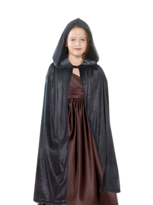 Capa Negra Capuha y Terciopelo 90cm - Capas
