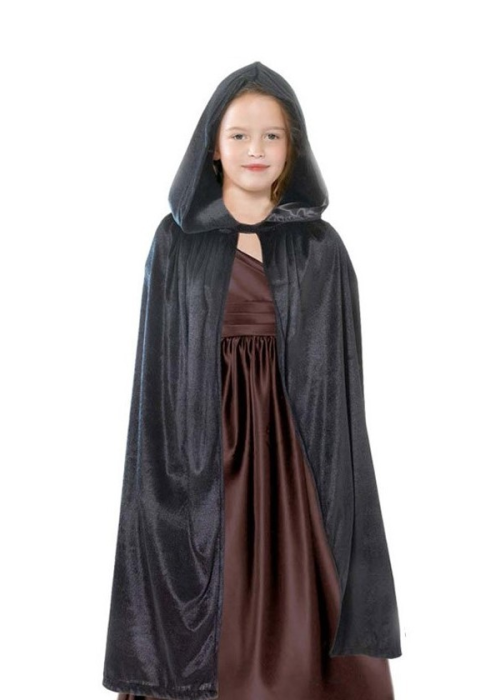 Capa Negra Capuha y Terciopelo 90cm - Capas