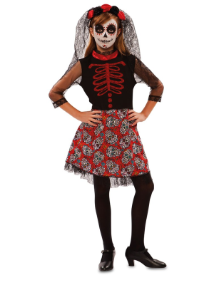 Disfraz de Catrina Roja infantil - Disfraces Mexicanos