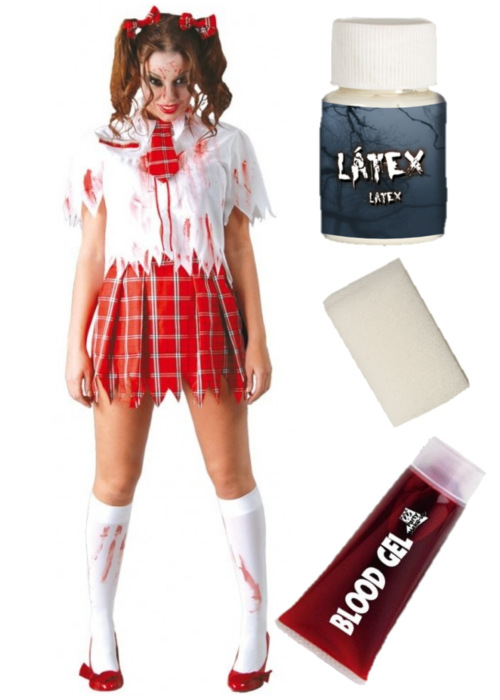 Mozorro gisa Schoolgirl Zombie multzo makillaje