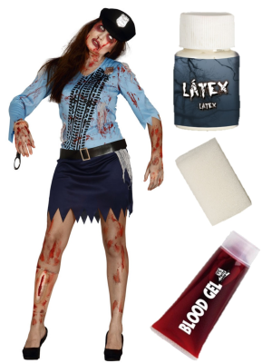 Disfraz de Poli Zombie chica con set de caracterizacion - Disfraces de Mujer