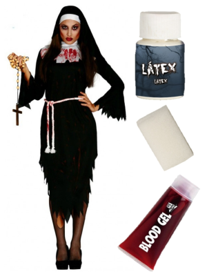 Disfraz de Monja Zombie con set de caracterizacion - Packs Amazon