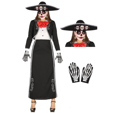 Disfraz de Catrina Mariachi Largo para Mujer - Disfraces Halloween Esqueletos