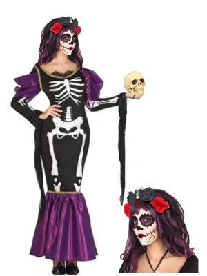 Disfraz de Catrina Huesos morada - Disfraces Halloween Mujer