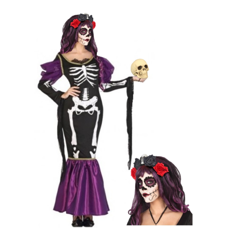 Disfraz de Catrina Morado para Mujer - Disfraces Halloween Esqueletos