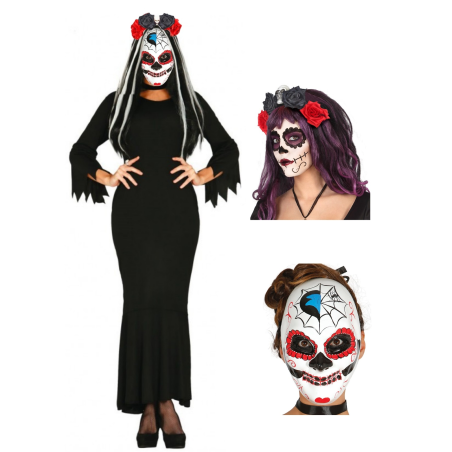 Disfraz de Catrina Vestido Negropara Mujer - Disfraces Halloween Calaveras