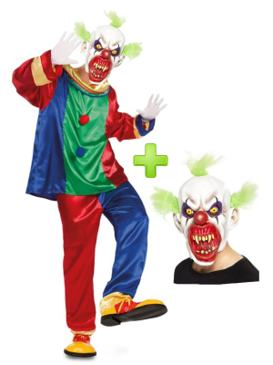 Disfraz de Payaso Asesino colores con mascara - Disfraces Halloween Hombre