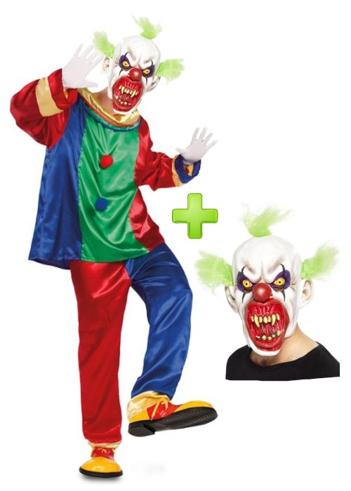 Disfraz de Payaso Asesino colores con mascara - Disfraces Halloween Hombre