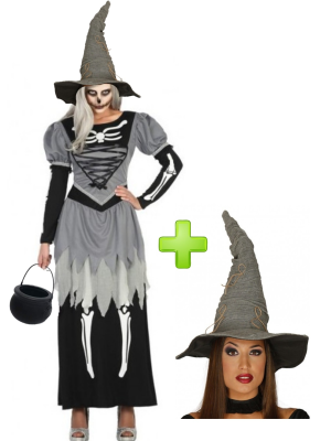 Disfraz de Bruja Esqueleto gris - Disfraces Halloween Mujer