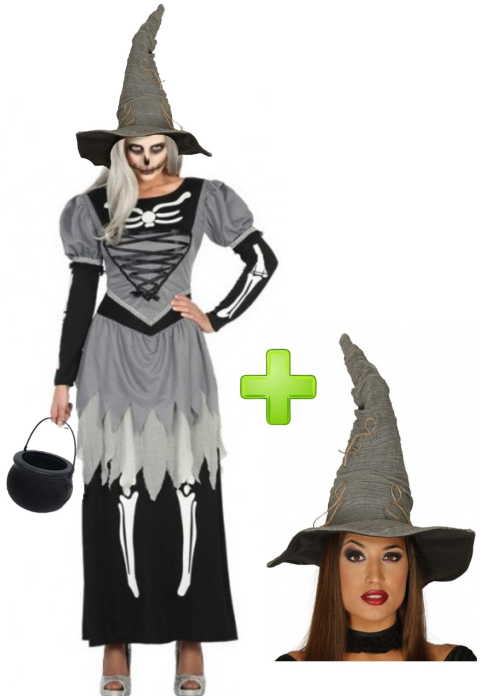 Disfraz de Bruja Esqueleto gris - Disfraces Halloween Mujer