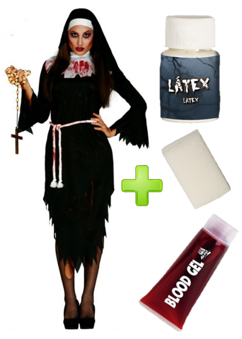 Disfraz de Monja Zombie con set de caracterizacion - Packs Amazon