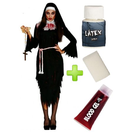 Disfraz de Monja Zombie con set de caracterizacion - Packs Amazon