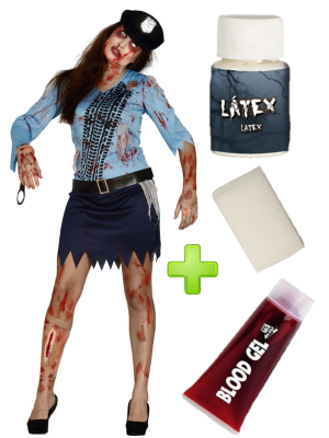 Disfraz de Poli Zombie chica con set de caracterizacion - Disfraces de Mujer