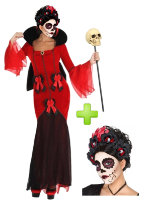 Disfraz de Catrina Rosa Largo barato – Tienda online de Disfraz de Catrina  Rojo Largo